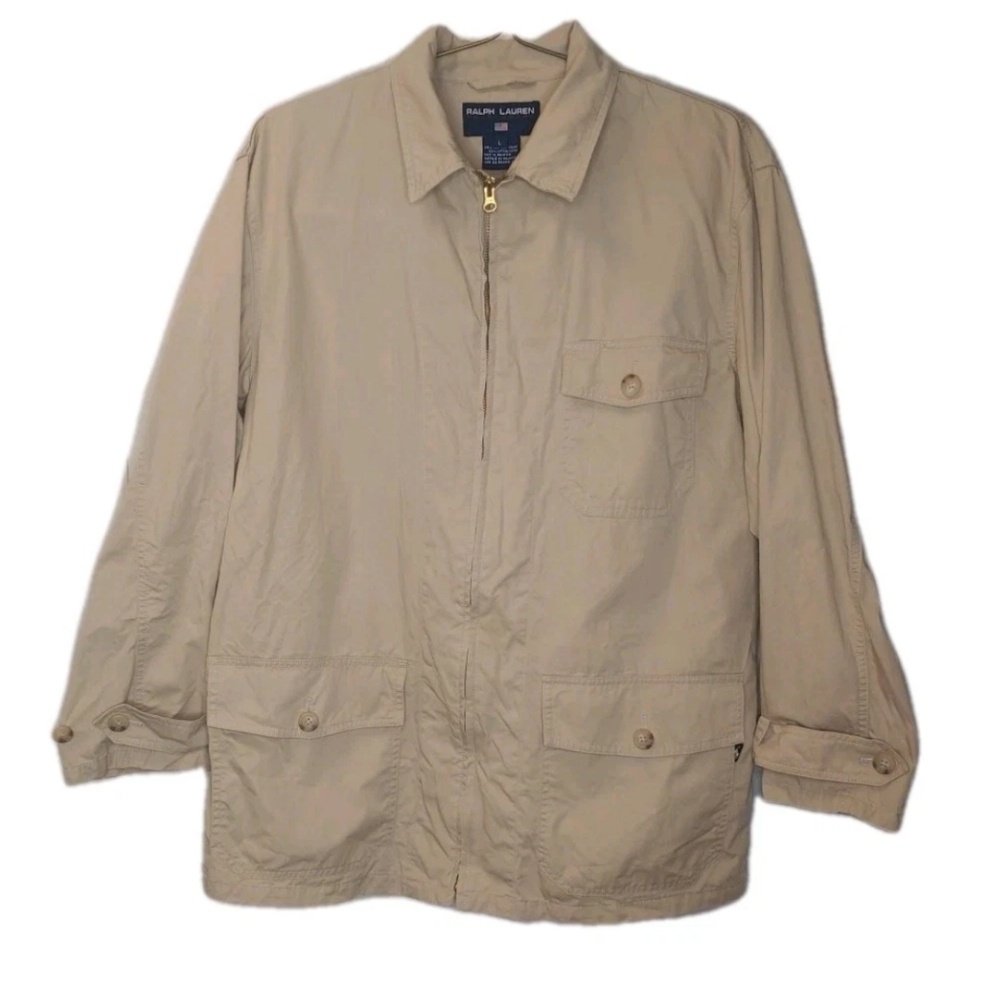 Ralph Lauren Polo Sport  Canvas Chore Jacket Large Khaki Full Zip Flap Pockets